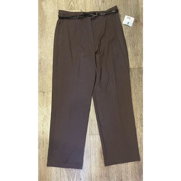 Sag Harbor Brown Comfort Stretch Dress Pants with Belt 16 New - Picture 1 of 6